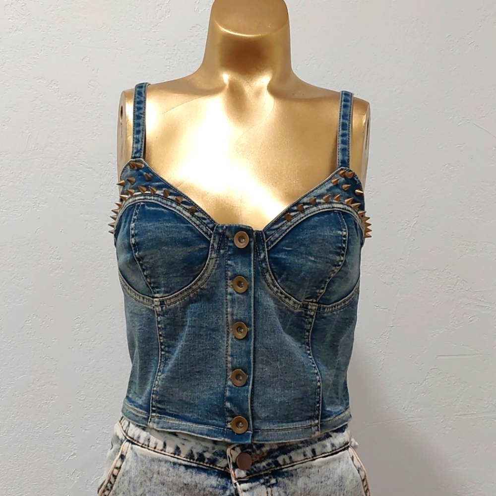 Studded Denim Crop Top Bralette